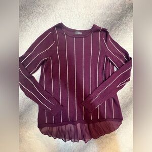 The Limited Burgundy Striped Chiffon Pleated Back Sweater Top Shirt X Small XS 2